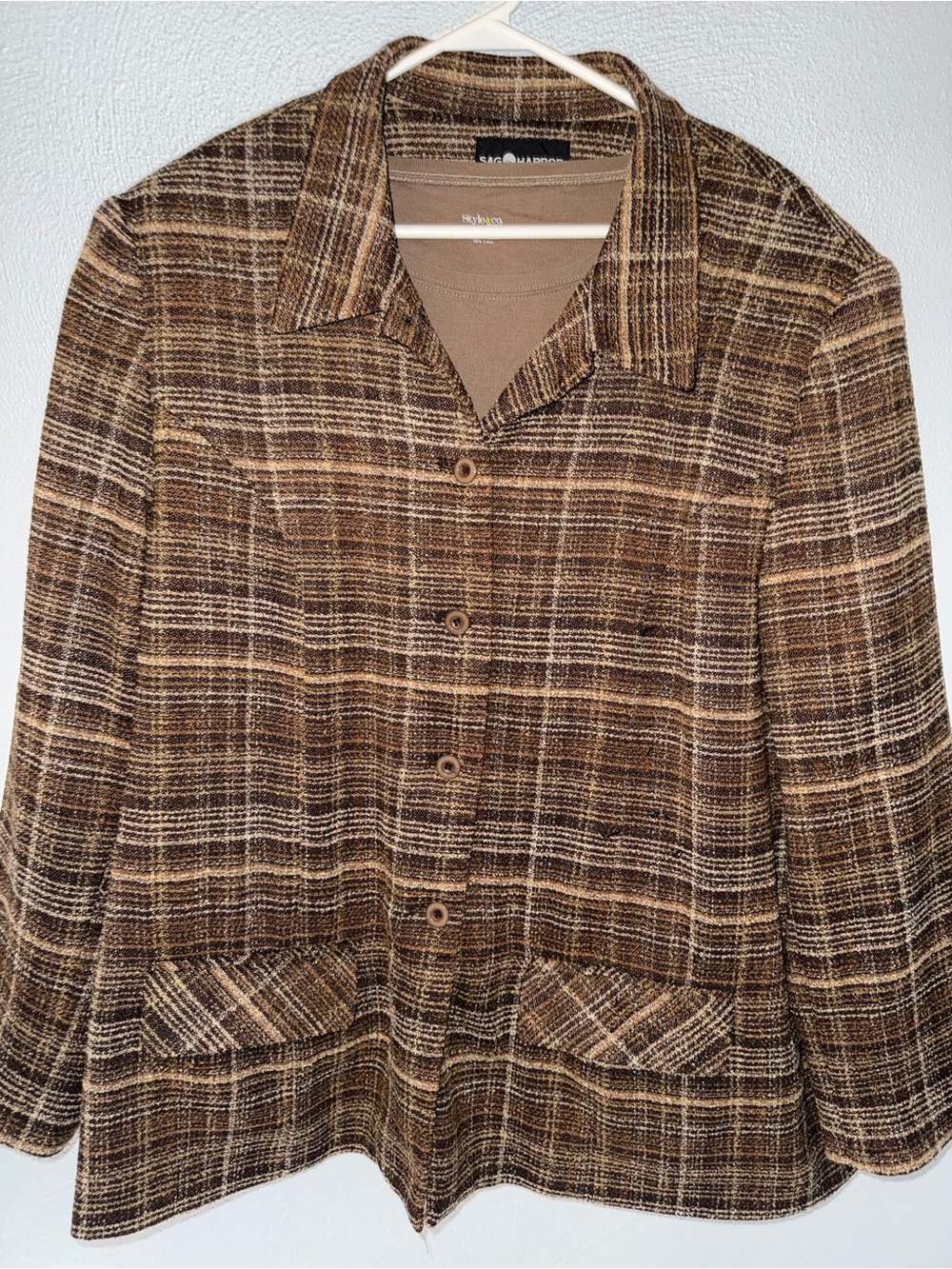Sag Harbor Brown Plaid Button Jacket